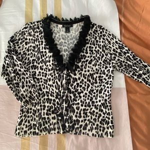 White House Black Market snow leopard cardigan